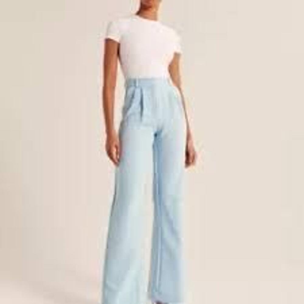 Abercrombie Blue High Rise Wide Leg Tailored Trousers Size 26